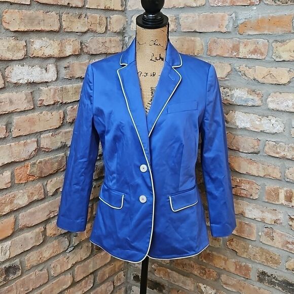 Liz Claiborne Blue Blazer white piping size 8 - Picture 1 of 10